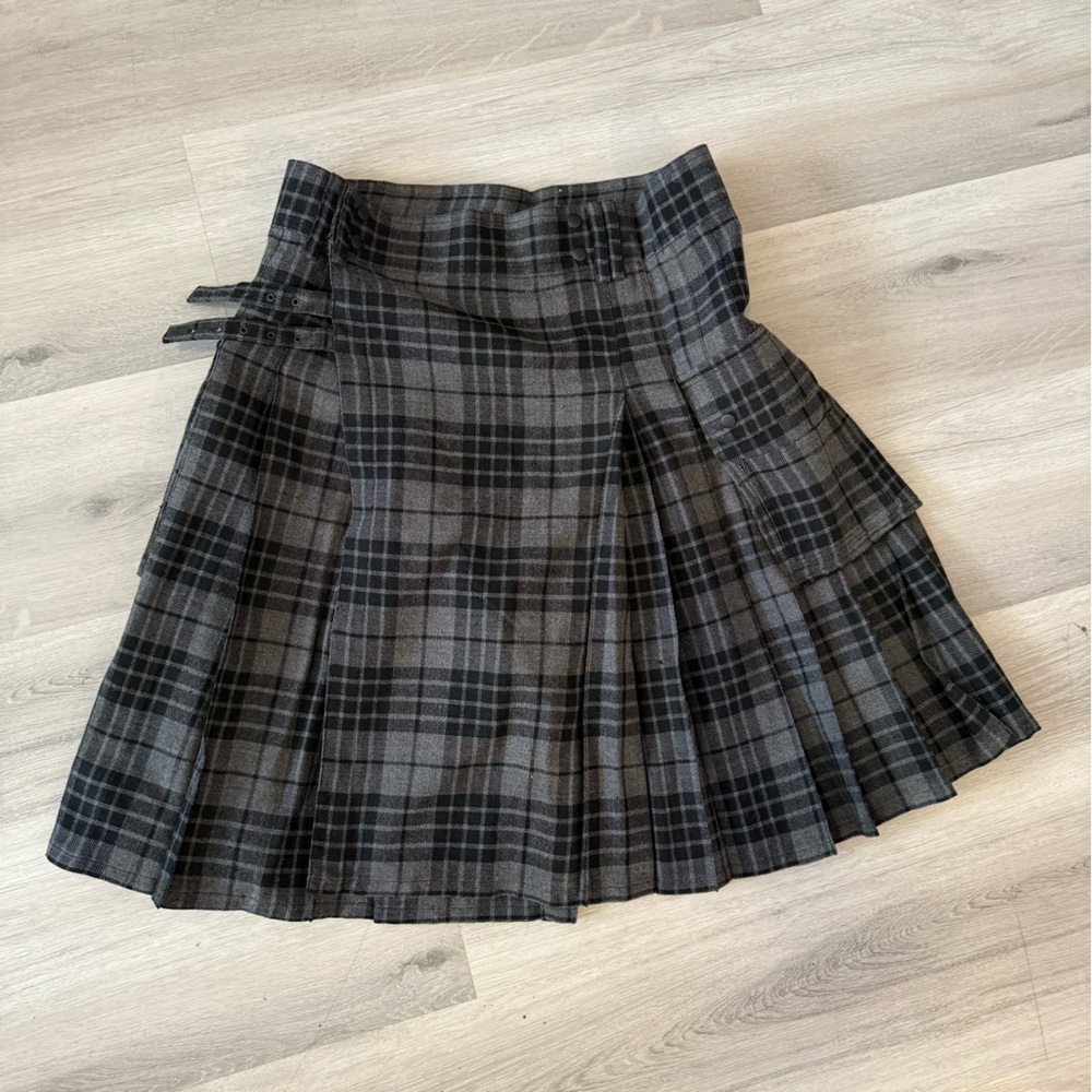 Got Kilt? Branded kilt grey tartan with buckle details and pockets